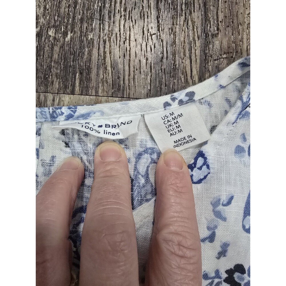 Lucky Brand Womens Linen Dress Size Medium Coastal Beach Floral Resort Vacation - Picture 2 of 5